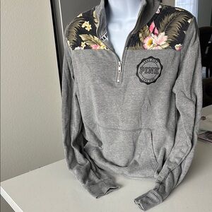 VS Pink Gray Floral Quarter-Zip Pullover